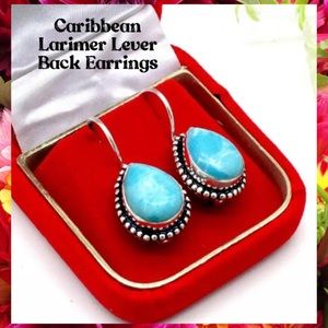 Elegant Caribbean Larimer Gemstone Handmade Dangle Drop Earrings